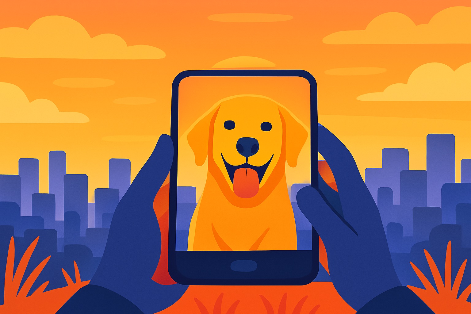 someone holding a phone taking a photo of their pet